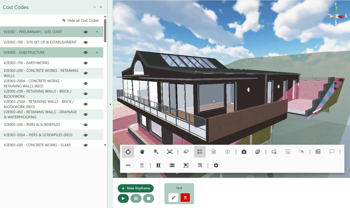 Building elements grouped by construction cost code.
