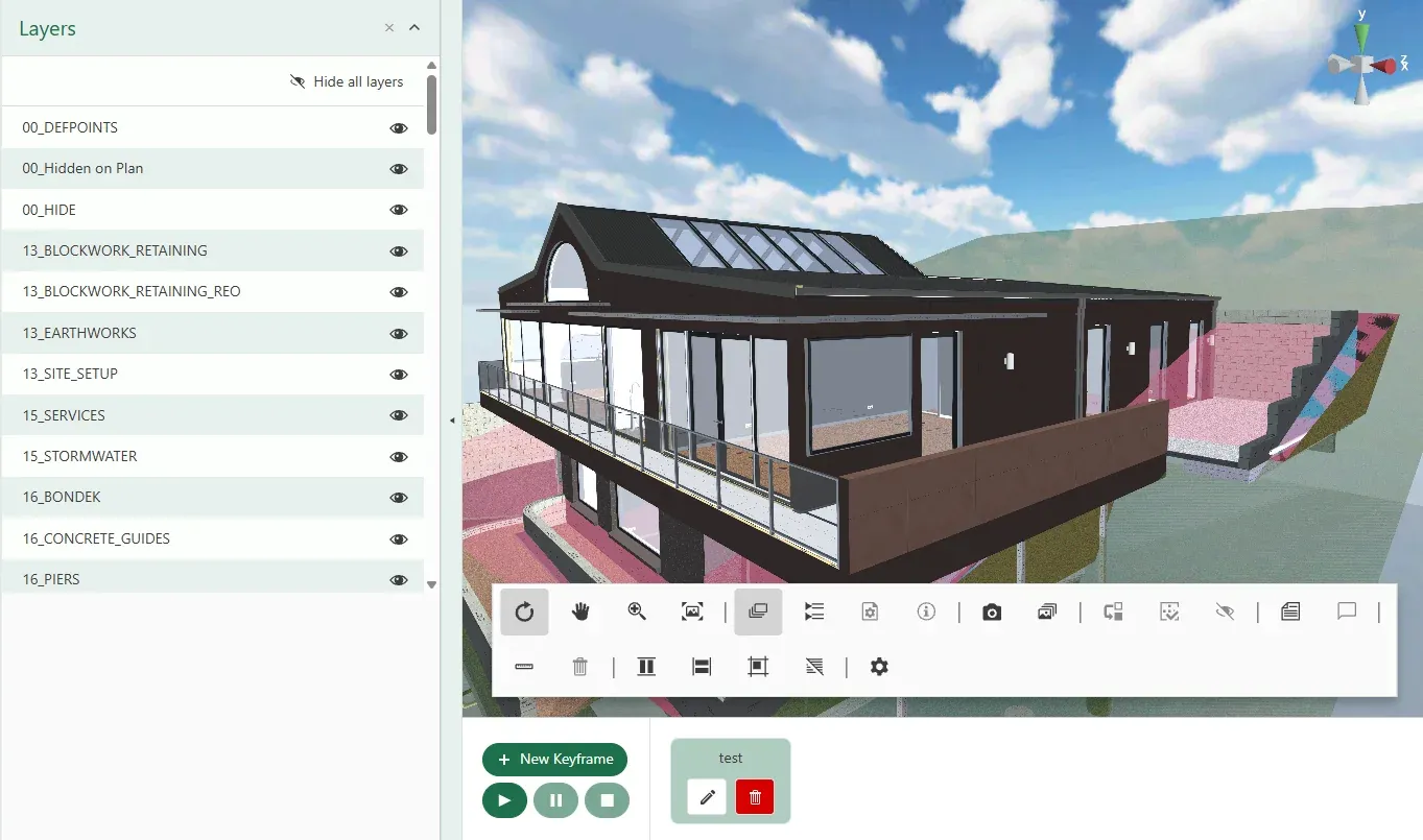 SketchUp model layers with individual visibility controls.