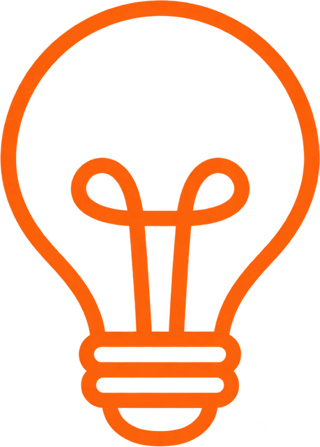 Orange outlined lightbulb