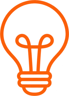 Orange outlined lightbulb