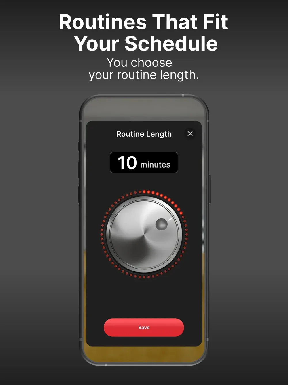 Routine duration picker with a ten-minute stretching session selected.