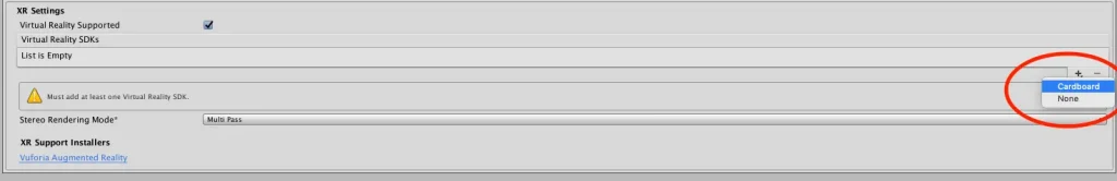 Cardboard XR player settings in Unity