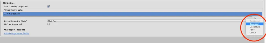 Daydream XR player settings in Unity